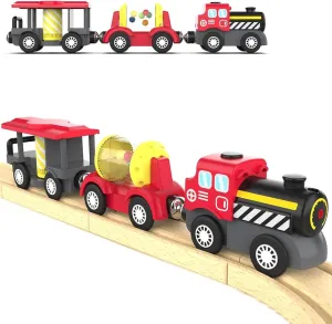 Wooden Railway Track Accessories, Battery Operated Locomotive Train, Magnetic Railway Toy for Toddlers, Track Set, Suitable for All Major Brands Train Set