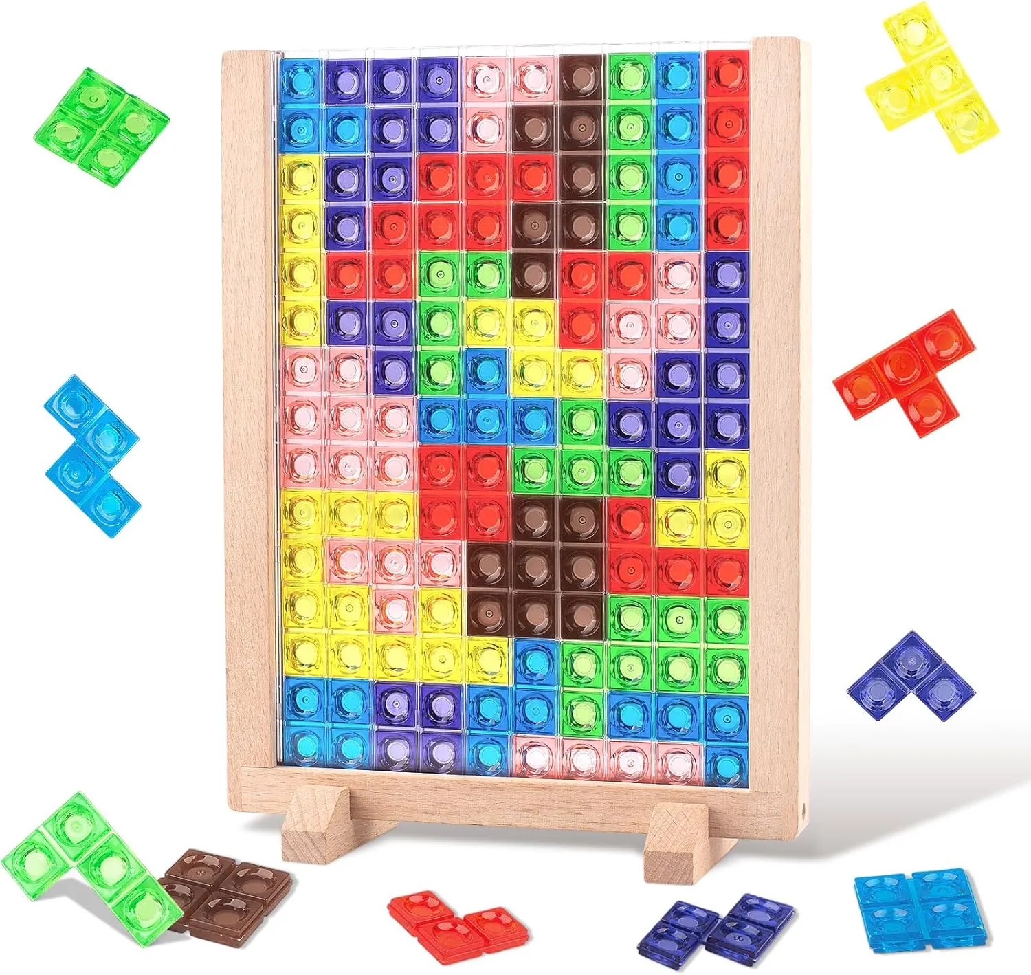 Wooden Russian Blocks Puzzle,3D Transparent Brain Teaser Toys, Stacking Puzzle Toy Tetris for Kids Intelligence Game Montessori Toys for 3 4 5 6 7 Years Old Boys Girls