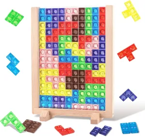 Wooden Russian Blocks Puzzle,3D Transparent Brain Teaser Toys, Stacking Puzzle Toy Tetris for Kids Intelligence Game Montessori Toys for 3 4 5 6 7 Years Old Boys Girls