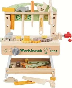 Wooden Tool Workbench Set for Kids, Educational Construction Toy with Realistic Tools and Accessories, DIY Construction STEM Toy, Building Blocks Assembly for Pretend Play and DIY Learning