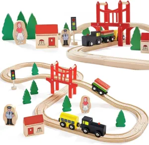 Wooden Train Set for Toddler, 39 Pcs Wooden Train Track Fits Thomas, Brio, Chuggington, Melissa and Doug - Expandable, Changeable- Train Toy for 3 4 5 Year Old Boys Girls