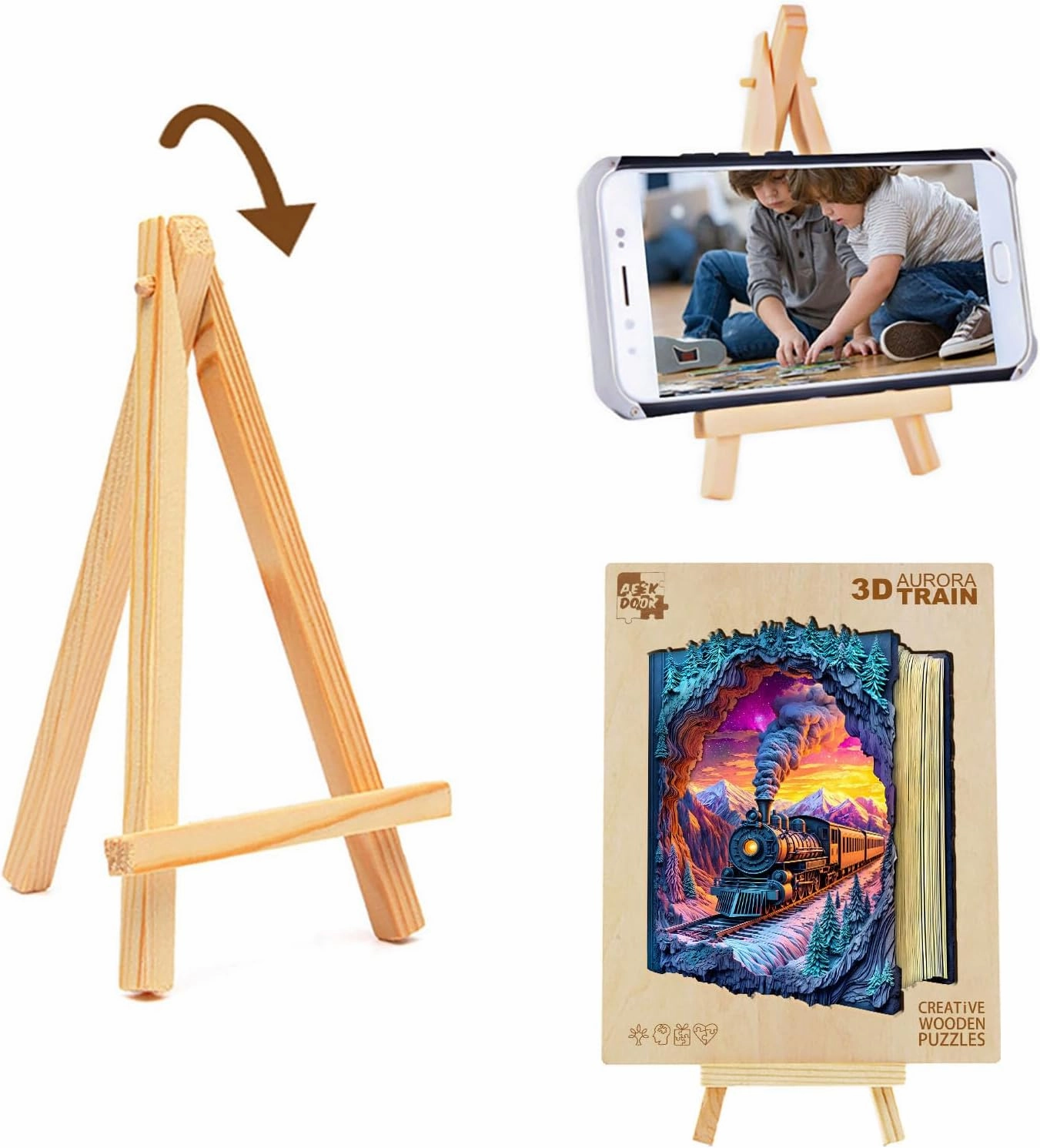Wooden Puzzles for Adults - 200 Pieces 3D Aurora Train Wooden Puzzle - Unique Animal Shape Wood Cut Puzzles - Eco-Friendly Home Office Decor (M-11.4 * 11.3in)
