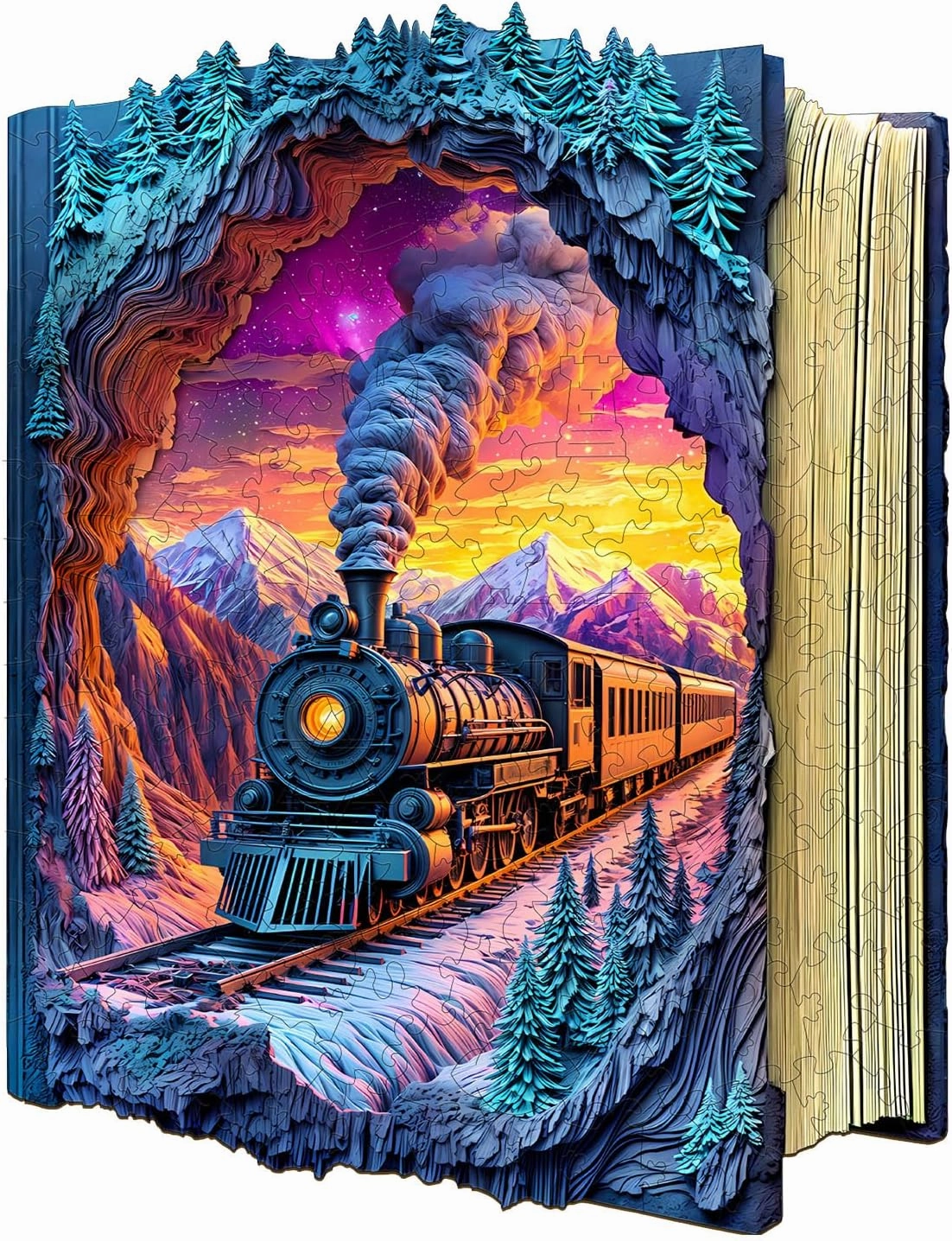 Wooden Puzzles for Adults - 200 Pieces 3D Aurora Train Wooden Puzzle - Unique Animal Shape Wood Cut Puzzles - Eco-Friendly Home Office Decor (M-11.4 * 11.3in)