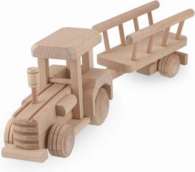 Wooden Tractor with Trailer, Farm Toys for Toddlers, Unfinished Wood Toy for Paint, Preschool Educational Games, Handmade in EU, Realistic Shape