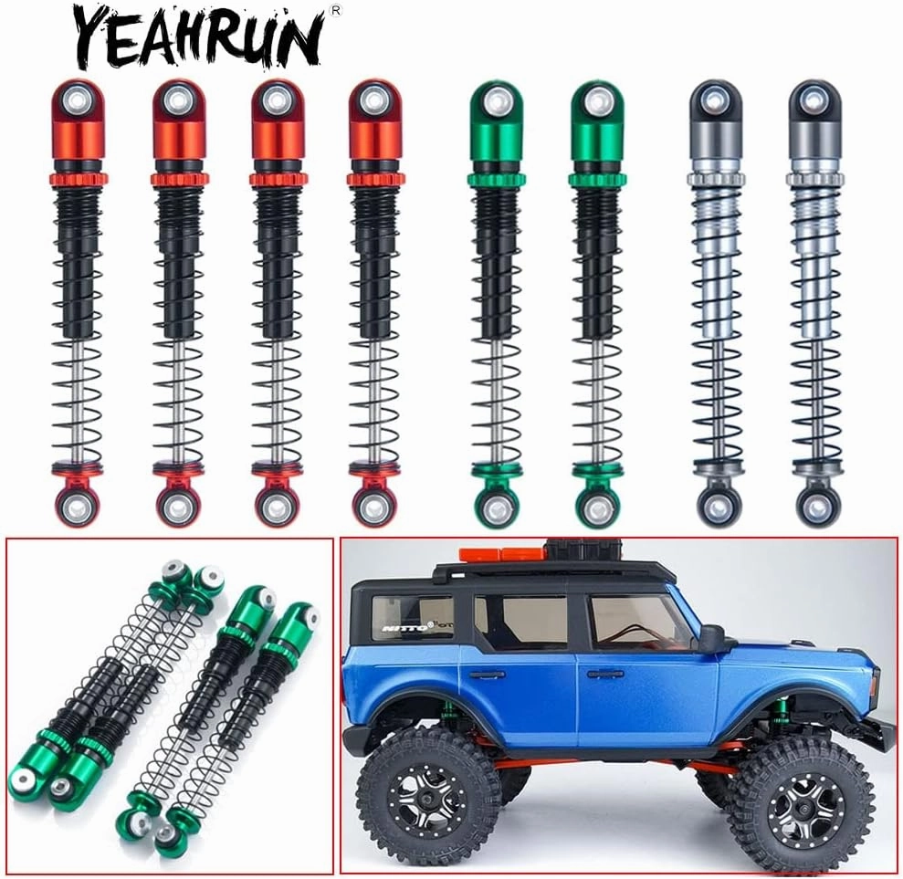 YEAHRUN 4Pcs 48mm Aluminum Threaded Mini Shock Absorber Damper for Axial SCX24 90081 1/24 RC Crawler Car Truck Universal Parts - (Color: Green)