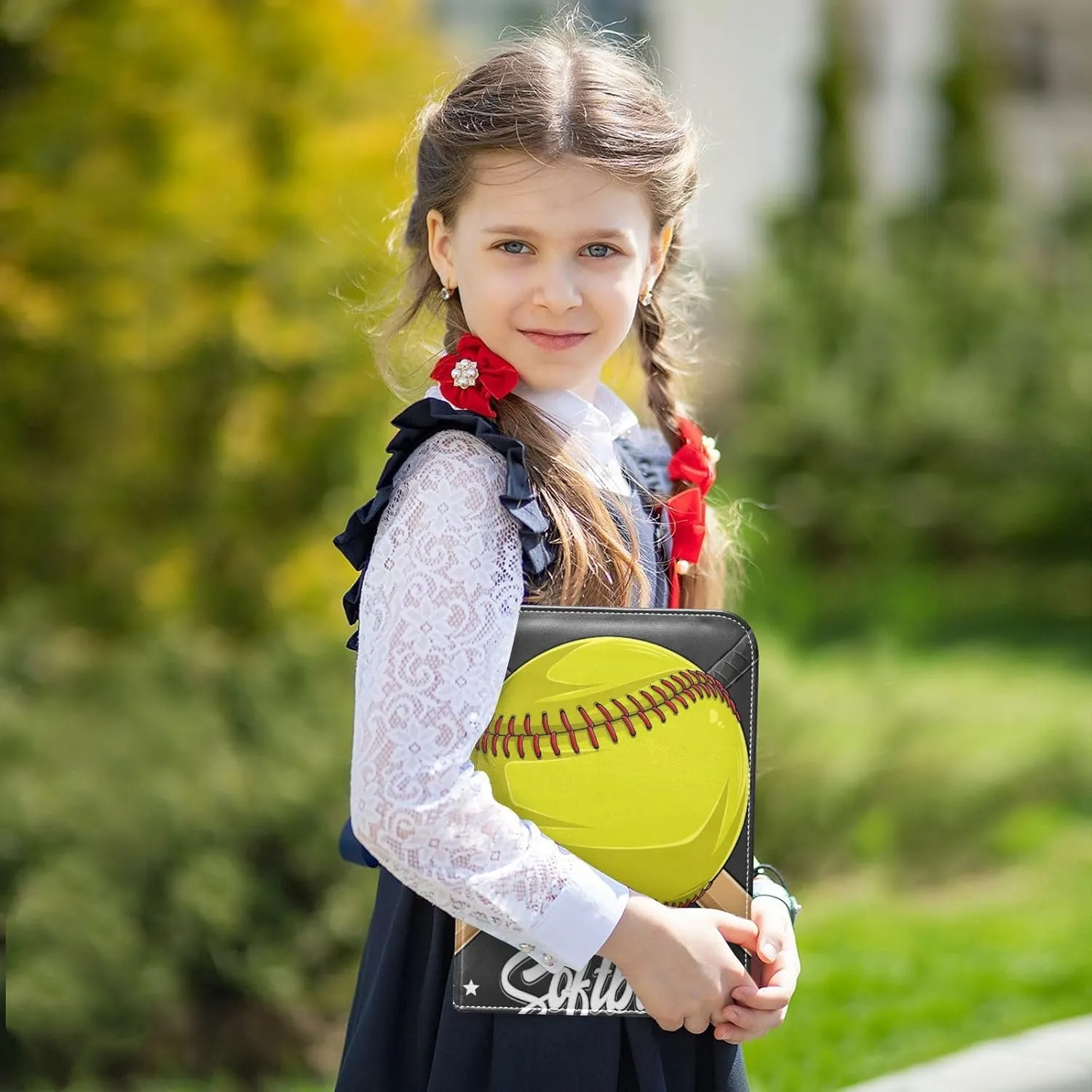 Yellow Baseball Softball Ball Card Binder for Trading Cards, 4 Pocket with 50 Sleeves up to 400 Cards, Double Sided Pockets Card Holder Carry Case for Baseball Card, Football Card, Gaming Cards