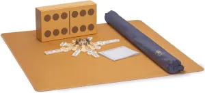 Yellow Mountain Imports Domino Bundle - Mexican Train Complete Set with Double 12 Number Dominoes, Scorepad and Desert Sand Beige Table Cover
