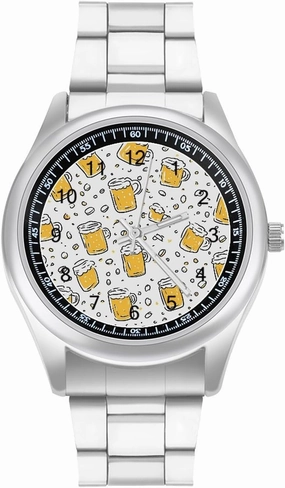 Yellow Beer Mugs Casual Wrist Watches for Men Classic Business Dress Watch Big Face for Work Gym
