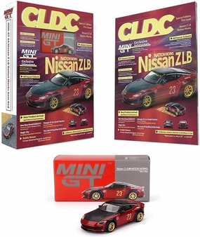 Z LB Nation Works #23 Gem Red Metallic with Black Top and Hood with CLDC Magazine Special Edition Issue 1/64 Diecast Model Car by Mini GT MGT00737-BOOK-ENG