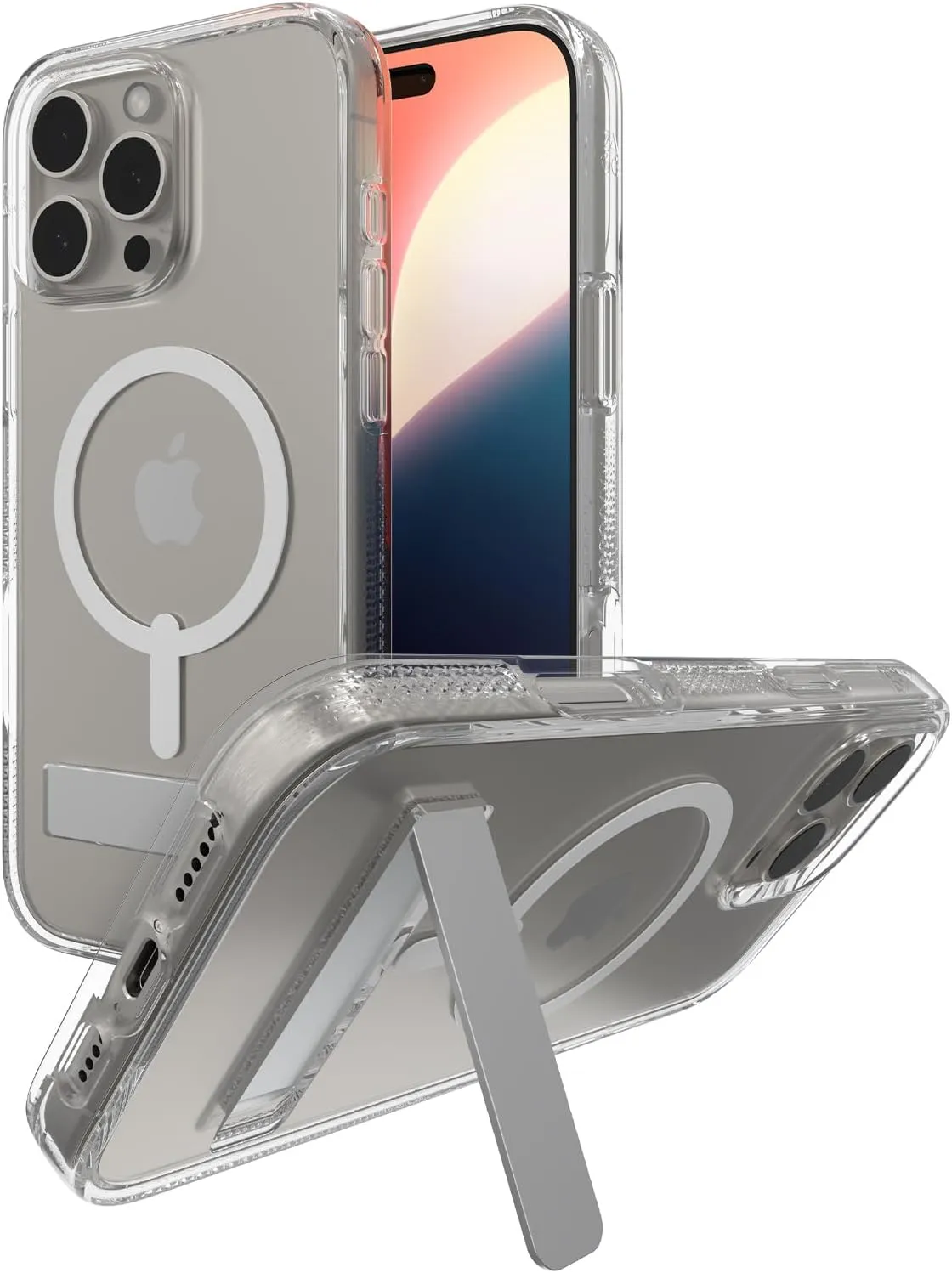 ZAGG Crystal Palace Snap with Kickstand Case for iPhone 16 Pro Max - MagSafe & Wireless Charging Compatible, Survives Drops Up to 13ft, Textured Grip, Eco-Friendly, Clear