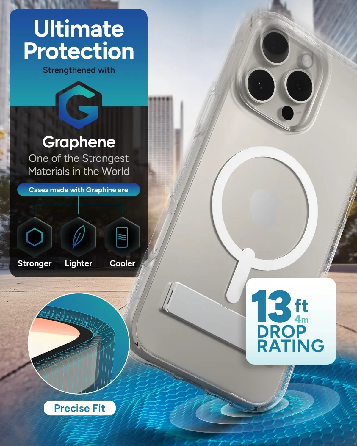 ZAGG Crystal Palace Snap with Kickstand Case for iPhone 16 Pro Max - MagSafe & Wireless Charging Compatible, Survives Drops Up to 13ft, Textured Grip, Eco-Friendly, Clear