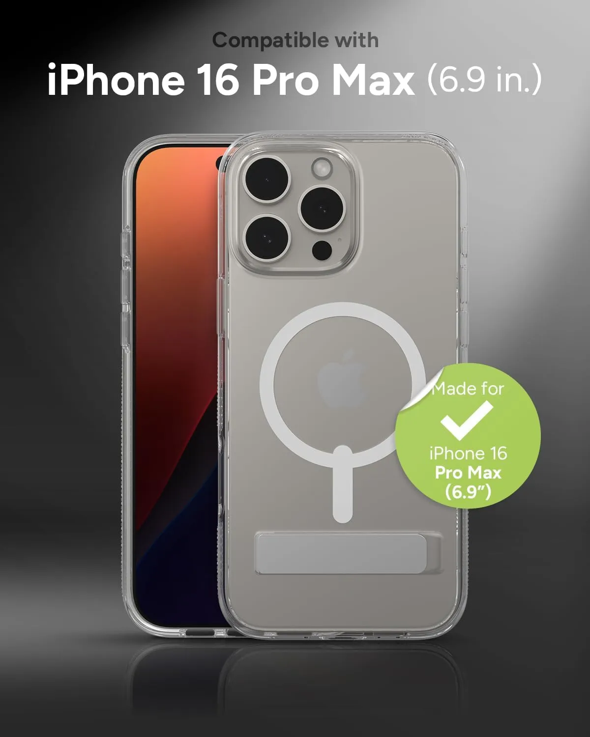 ZAGG Crystal Palace Snap with Kickstand Case for iPhone 16 Pro Max - MagSafe & Wireless Charging Compatible, Survives Drops Up to 13ft, Textured Grip, Eco-Friendly, Clear