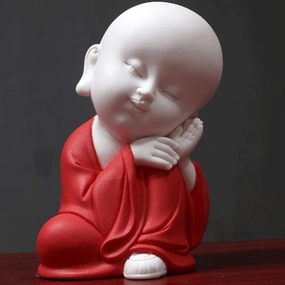 Zen Statues and Figurines for Home,Monk Sculptures Ceramic Craft Decoration Car Home Ornaments Sand Flower Garden Decors (B)