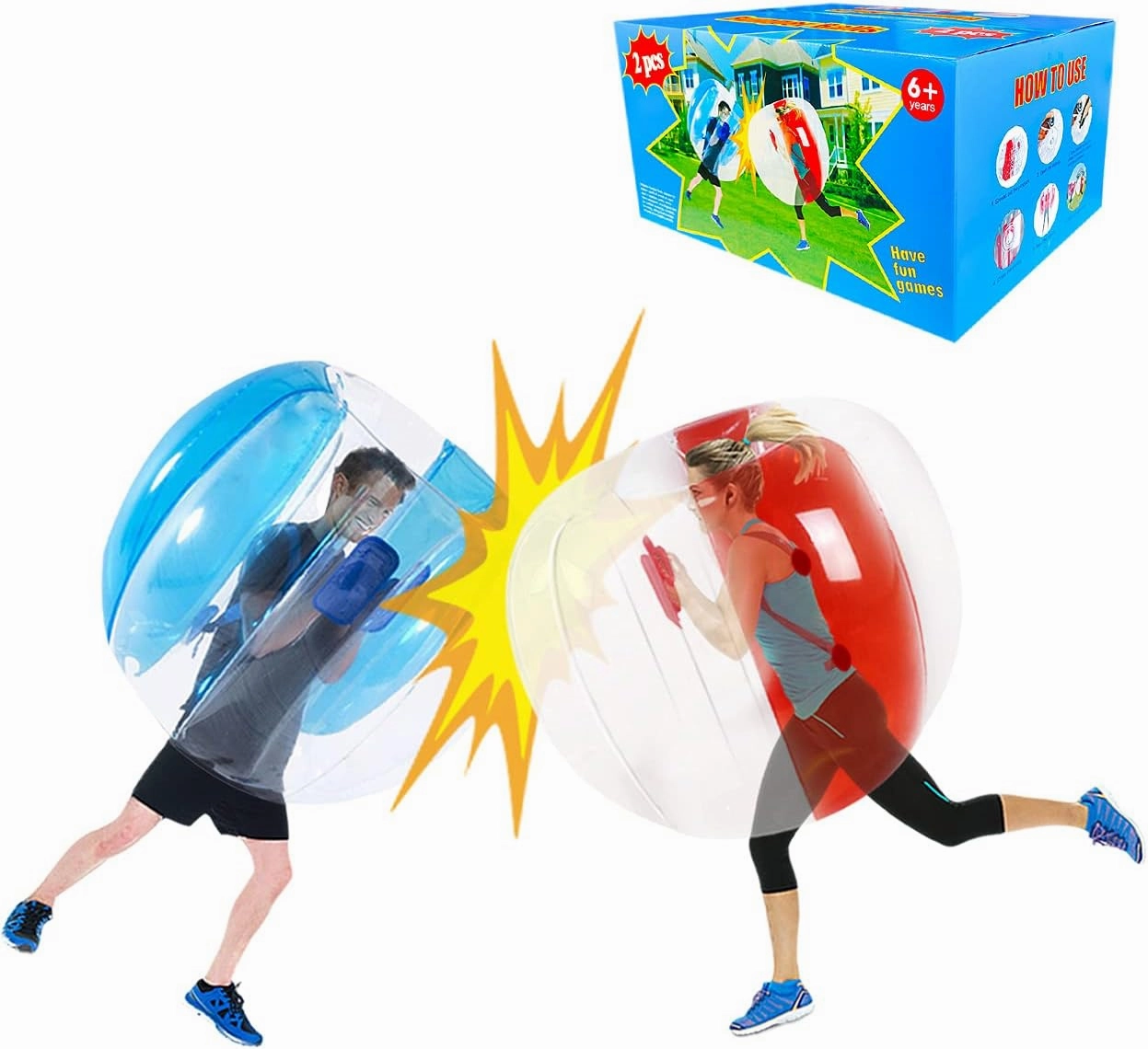 ZHUYNXIR 2 PC Sumo Ball for Adults, Bumper Bounce Balls for Kid, Inflatable Bounce Ball for Kid, Body Zorb Ball for Kids Outdoor Team Gaming Play (48 in,Blue Red)