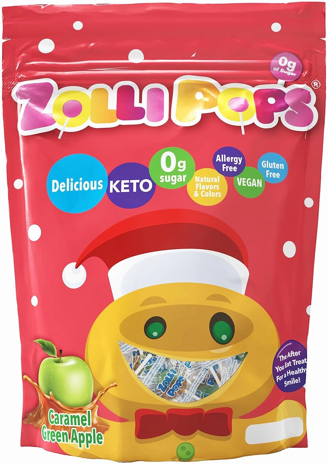 Zollipops Caramel & Green Apple, 10.4oz, Sugar-free, Allergy-free, Vegan, KETO & Diabetic Friendly, Clean Teeth Candy