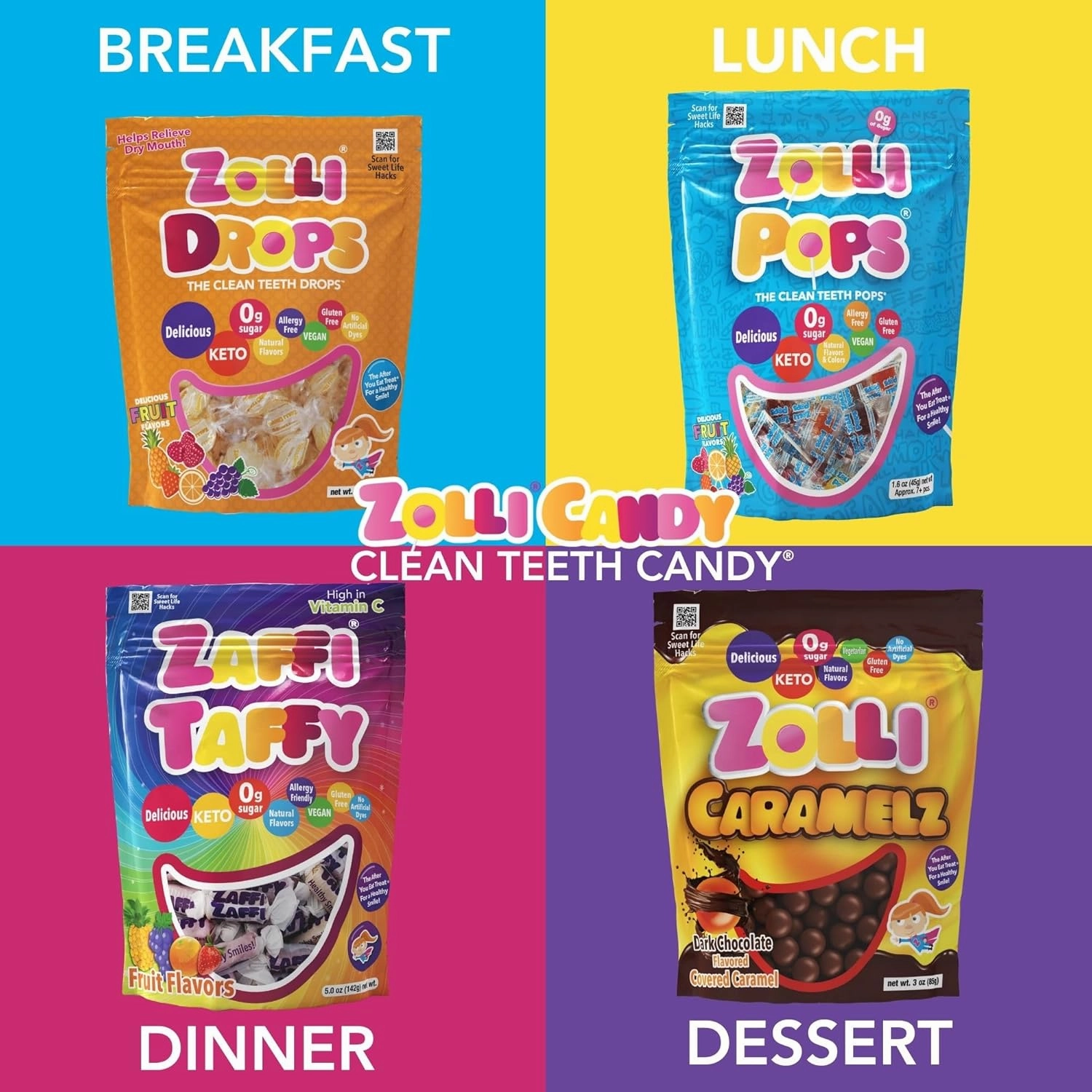 Zollipops Caramel & Green Apple, 10.4oz, Sugar-free, Allergy-free, Vegan, KETO & Diabetic Friendly, Clean Teeth Candy