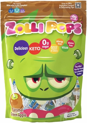 Zollipops Caramel & Green Apple, 10.4oz, Sugar-free, Allergy-free, Vegan, KETO & Diabetic Friendly, Clean Teeth Candy