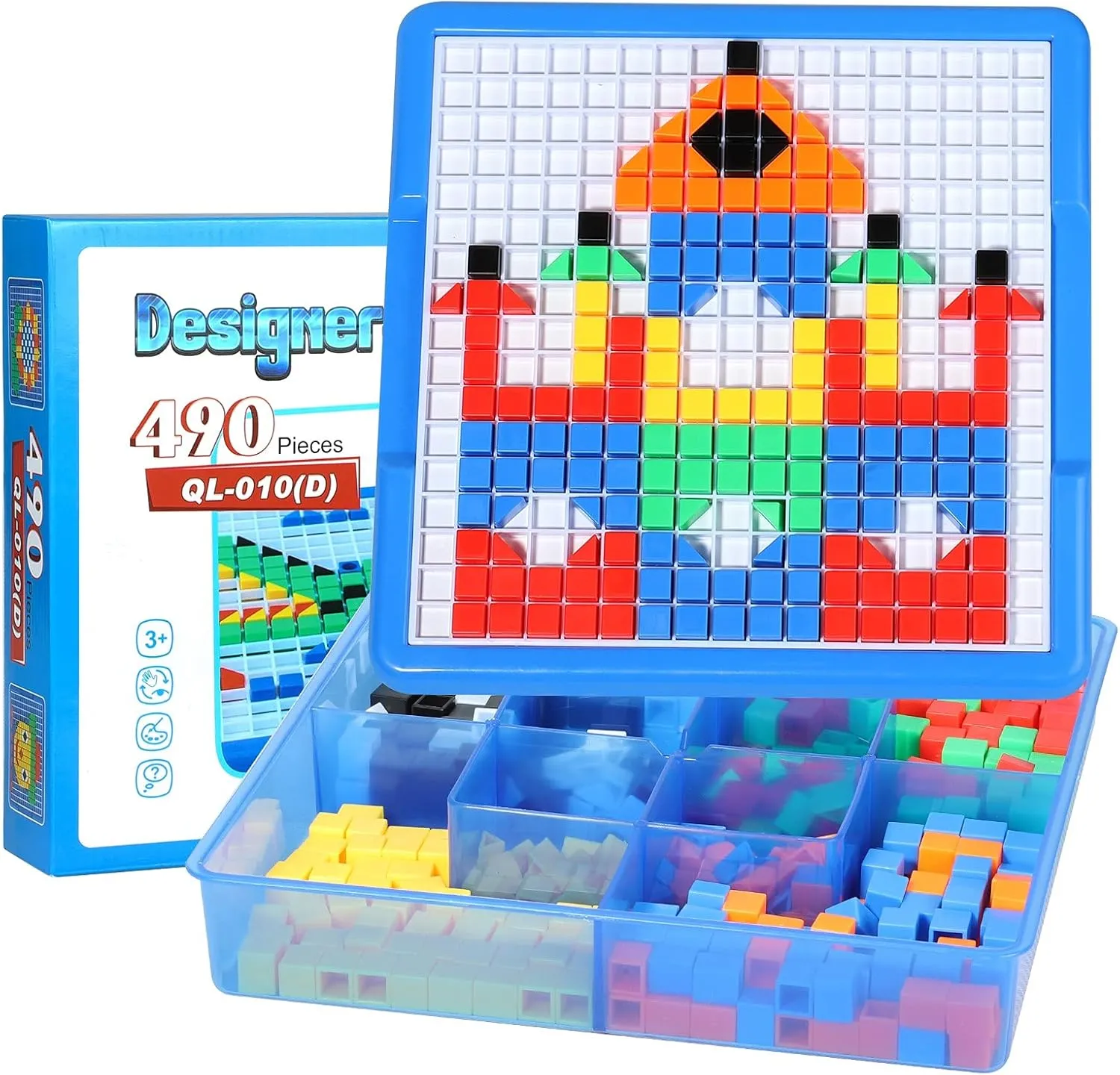ZOZOPLAY Kids Toys Mosaic Puzzle,490Pcs Building Blocks,Educational Toys with 6 Assembly Drawing,STEM Toys for 4  Year Old(Small Cube)