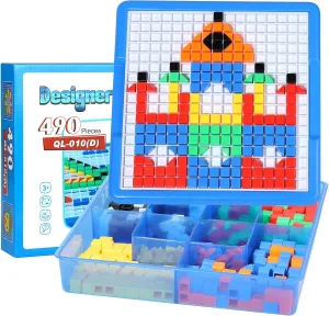ZOZOPLAY Kids Toys Mosaic Puzzle,490Pcs Building Blocks,Educational Toys with 6 Assembly Drawing,STEM Toys for 4  Year Old(Small Cube)
